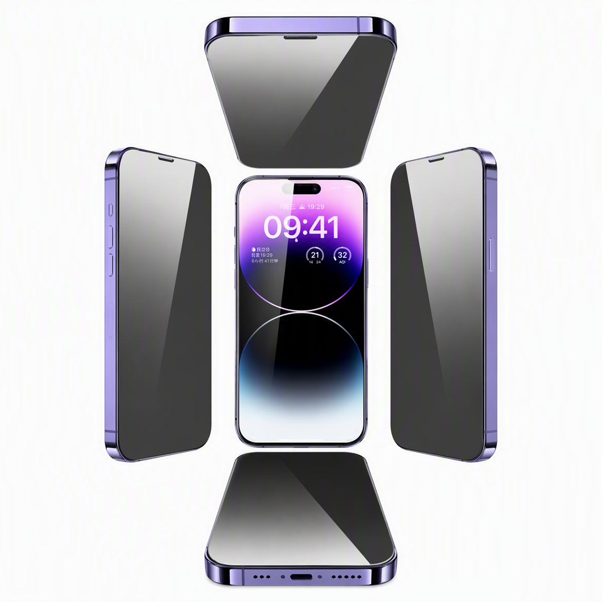 kmore 360 degree privacy film four viewing angles - clear front, blocked sides