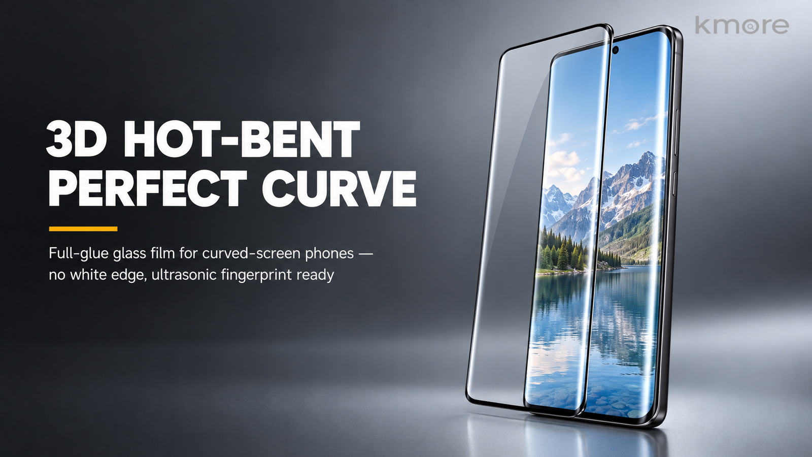 kmore 3D hot bent perfect curve full glue glass film for curved screen phones banner