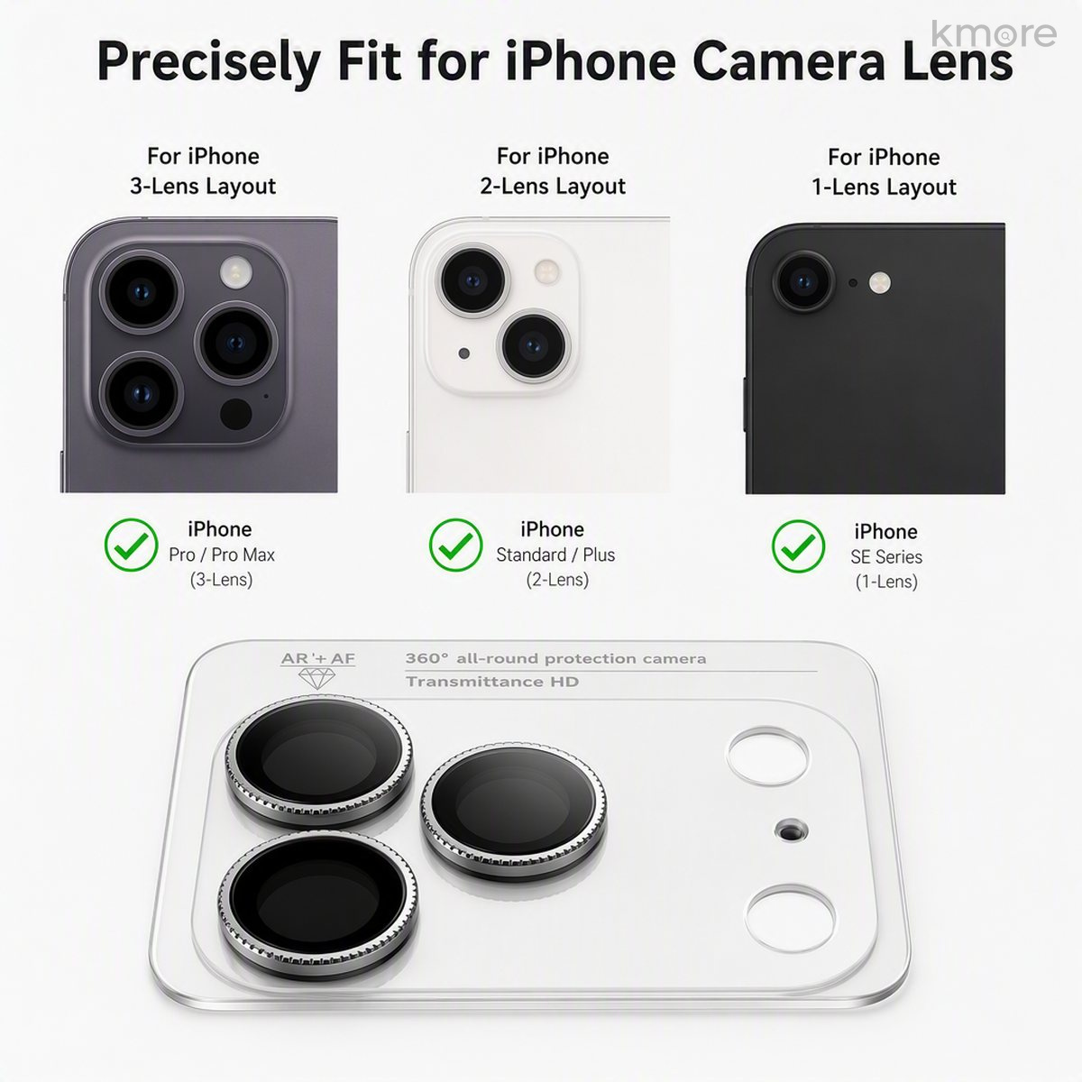kmore camera lens protector fits three iPhone models