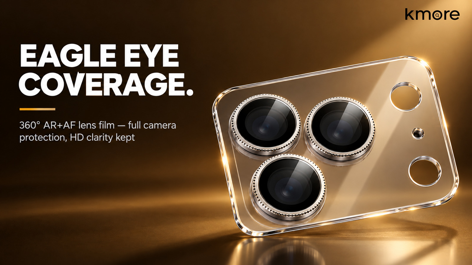 kmore eagle eye lens film camera protector with AR anti-reflective coating in gold hero banner