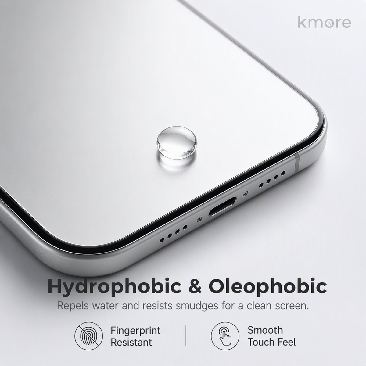 kmore HD tempered glass oleophobic and hydrophobic effect