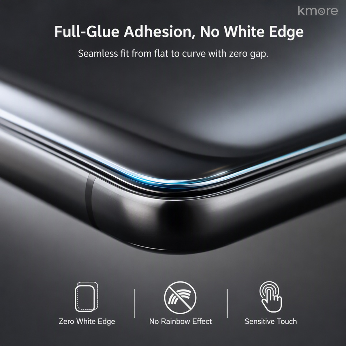无白边特写:胶层填满边缘缝隙 no white edge closeup of full glue film on Mate X6 outer screen
