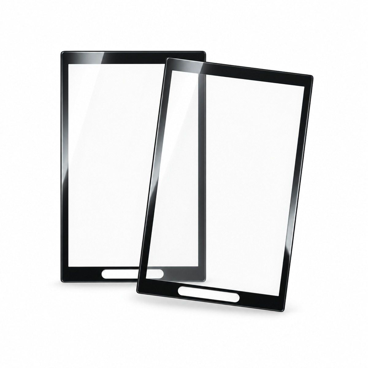 two Insta360 X5 curved glass films tilted on white background, two pack