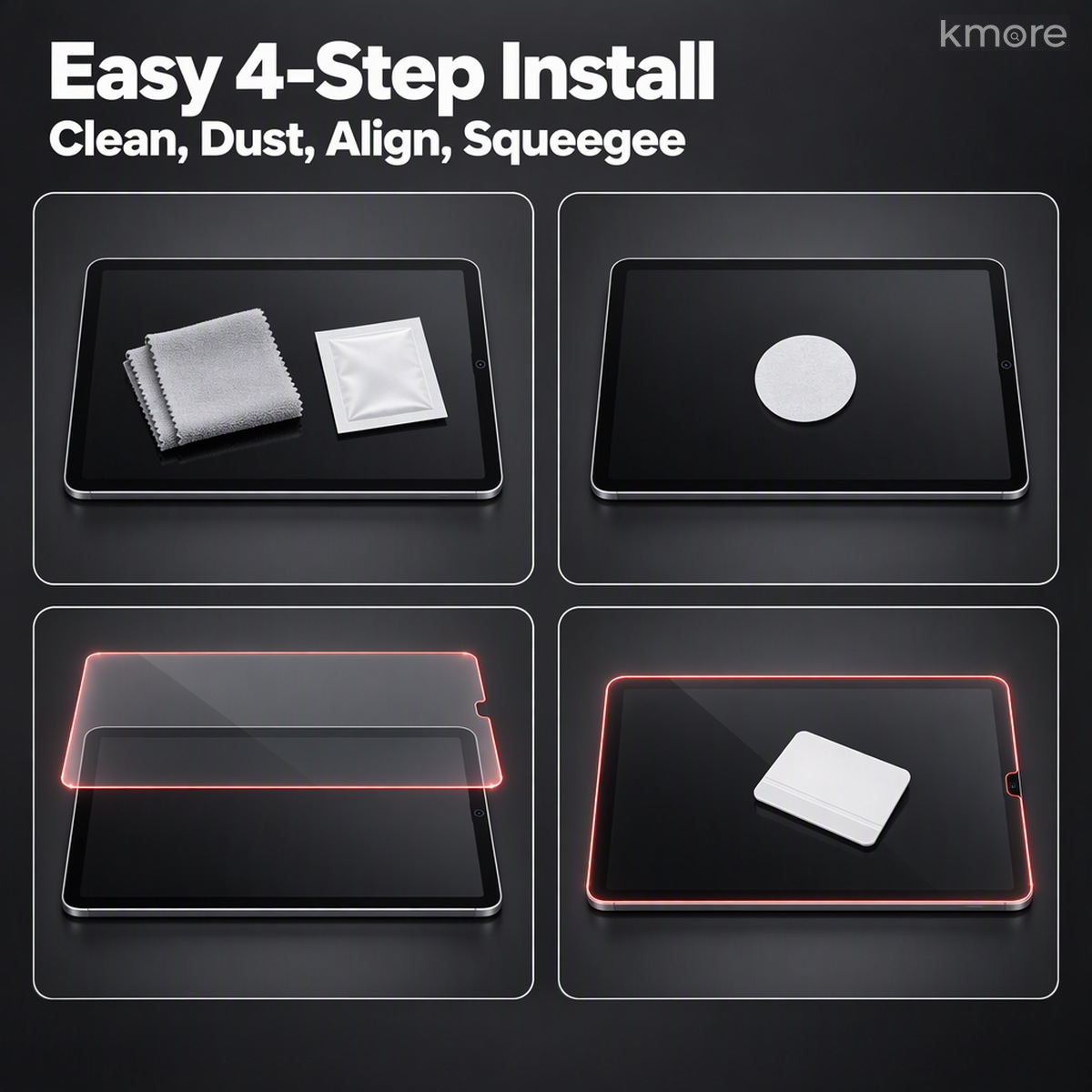 免工具四步秒贴 tool free four step installation of ipad screen protector