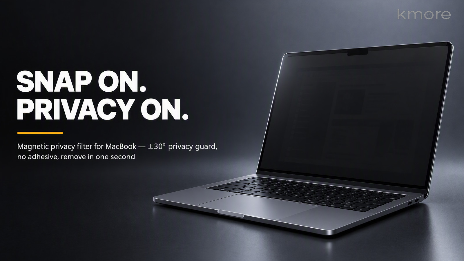 kmore MacBook magnetic privacy film banner snap on privacy on