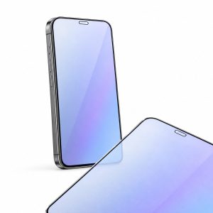 kmore anti blue light matte glass film blue purple tint on white background
