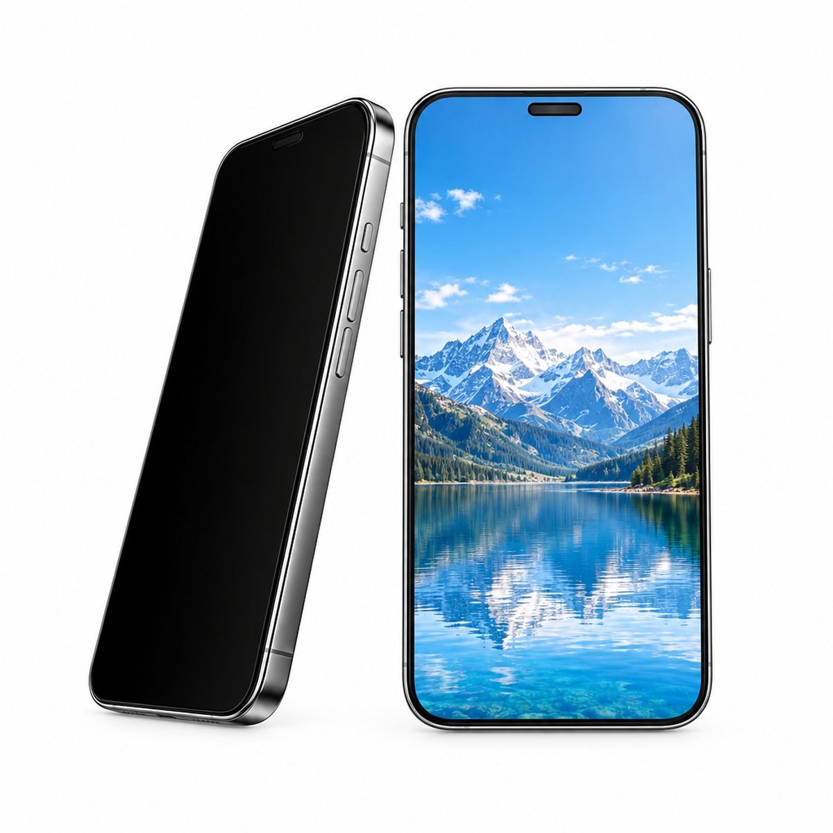kmore privacy matte glass film front screen clear and side view dark on white background - anti spy