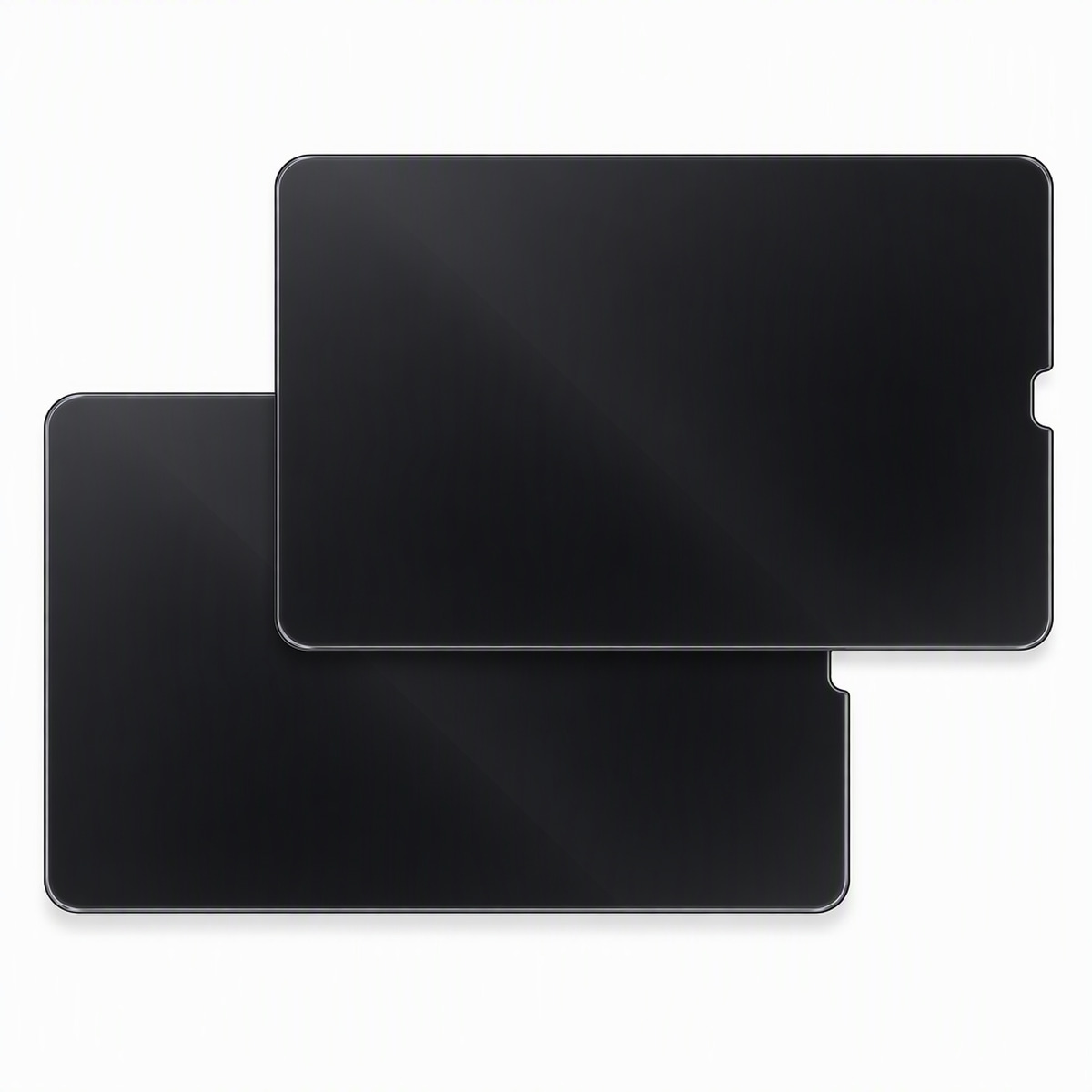 two ipad 360 degree privacy tempered glass films offset on white